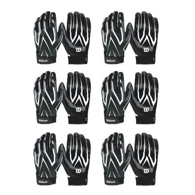 Wilson Black Adult MVP Clutch Skill Football Receiver Gloves, Small (6 Pack) - VMInnovations