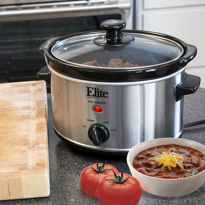 Maxi-Matic Elite Gourmet 2 Qt. Stainless Steel Small Oval Slow Cooker (4 Pack)