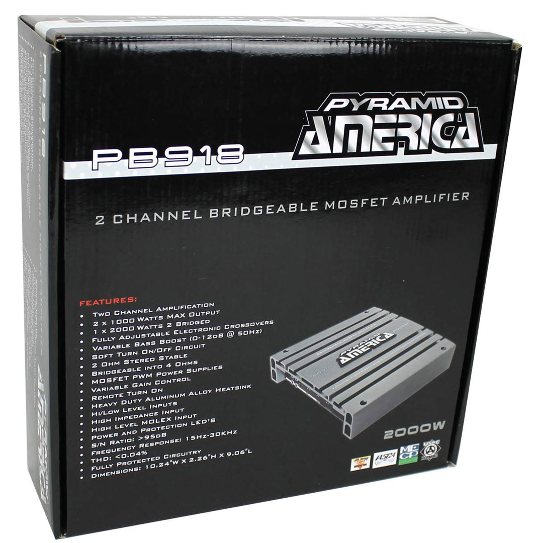 Pyramid PB918 2000W 2 Channel Car Audio Amplifier Power Amp Bridgeable (2 Pack)