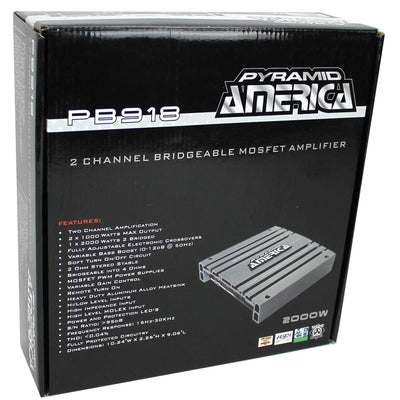 Pyramid PB918 2000W 2 Channel Car Audio Amplifier Power Amp Bridgeable (2 Pack) - VMInnovations