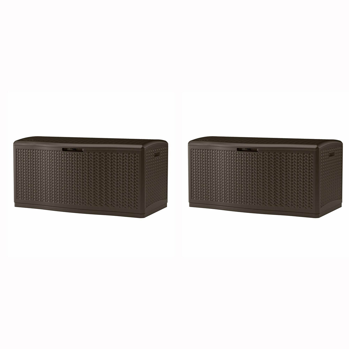 Suncast 124 Gal Extra Large Wicker Outdoor Patio Storage Box, Java  (2 Pack)