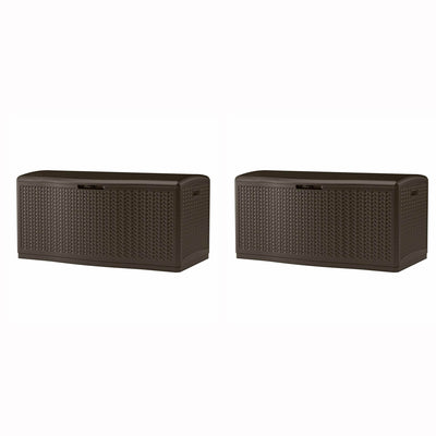 Suncast 124 Gal Extra Large Wicker Outdoor Patio Storage Box, Java  (2 Pack)