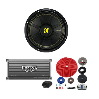 Kicker 44CWCS10 10" 500W Car Audio Subwoofer + 1600W Amplifier + Wiring