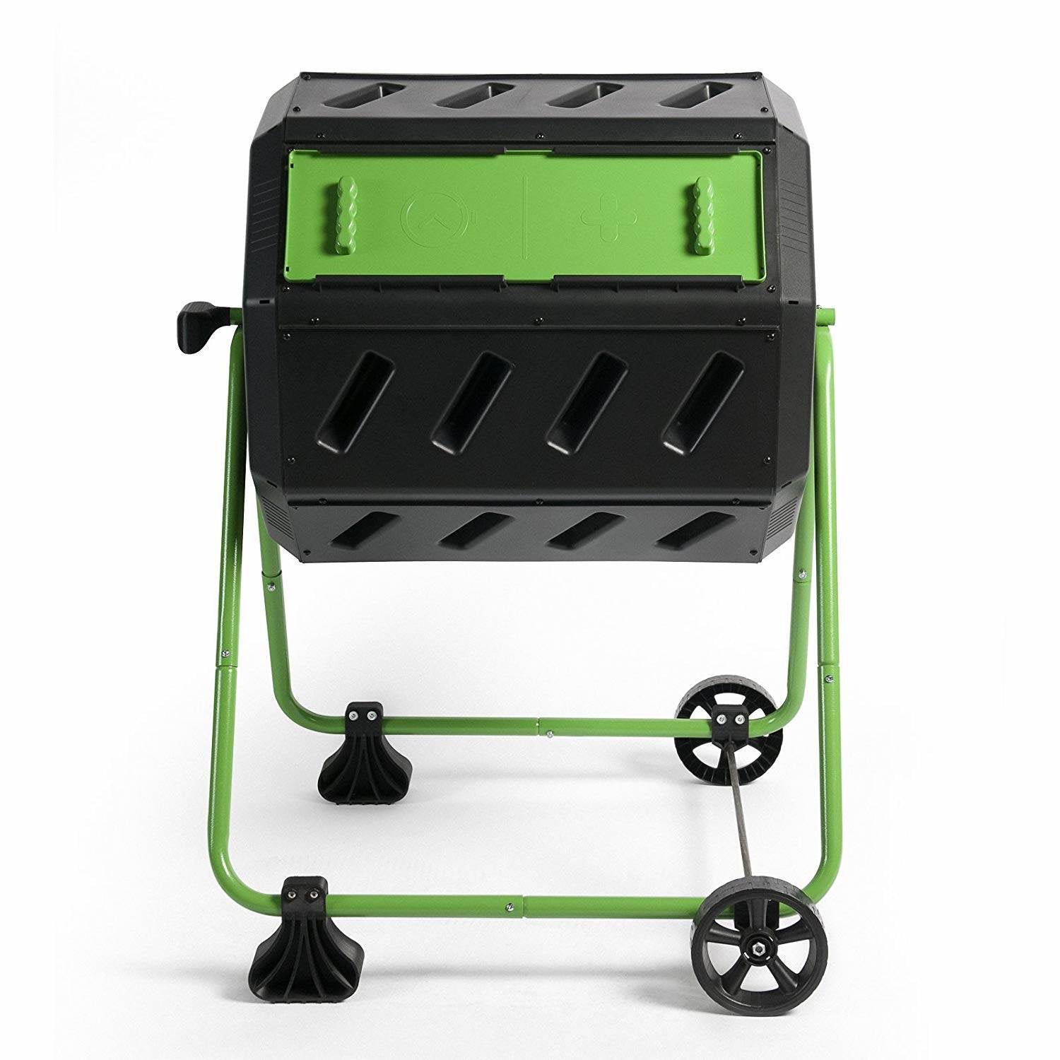 FCMP Outdoor HOTFROG 37 Gallon Dual Chamber Tumbling Composter Bin, Green - VMInnovations