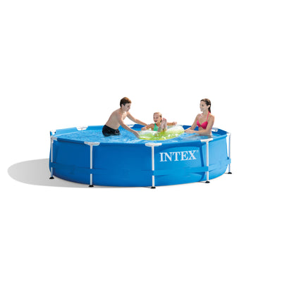 Intex 10 x 2.5 Foot Round Metal Frame Above Ground Swimming Pool, Blue (Used) - VMInnovations