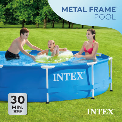 Intex 10 x 2.5 Foot Round Metal Frame Backyard Swimming Pool, Blue (For Parts)