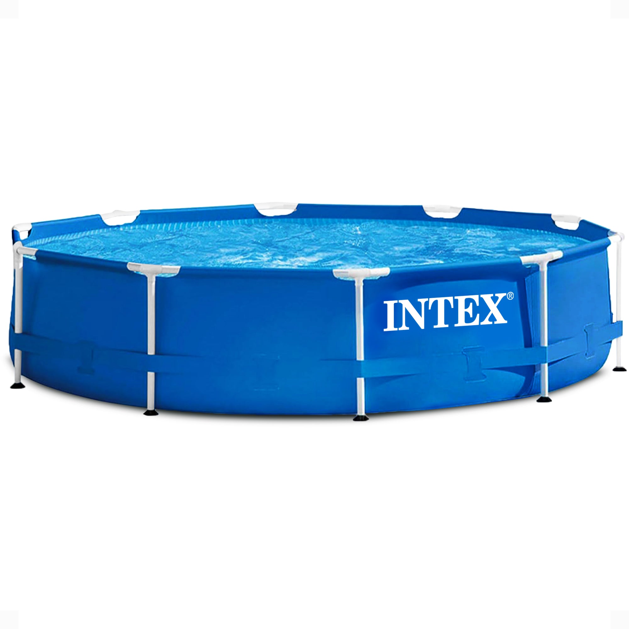 Intex 10 x 2.5 Foot Round Metal Frame Above Ground Swimming Pool, Blue (Used)