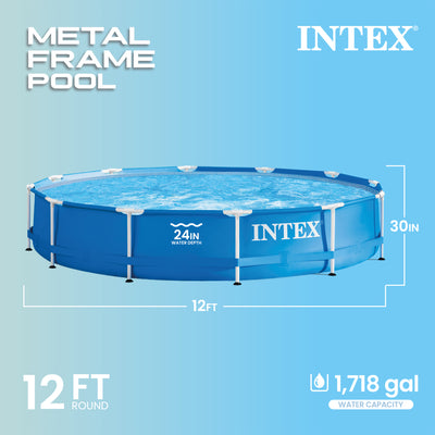 Intex 12 Foot x 30 Inches Metal Frame Pool, Pump Not Included (Open Box)