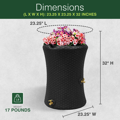 Good Ideas 50 Gallon Dual Spigot Rain Barrel w/4in Planter Top, Black (Open Box) - VMInnovations