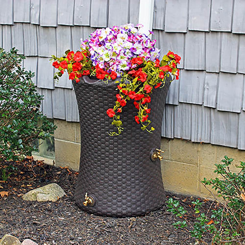 Good Ideas Impressions 50 Gallon Nantucket Rain Barrel Planter, Brown (2 Pack)