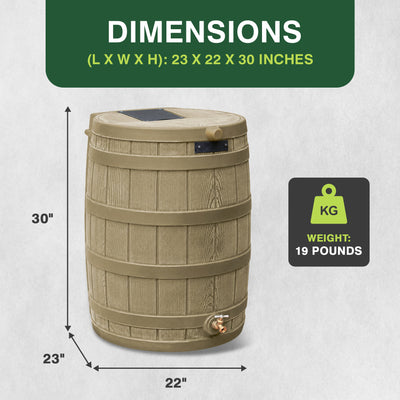 Good Ideas Rain Wizard 50 Gallon Plastic Rain Barrel Water Collector, Khaki