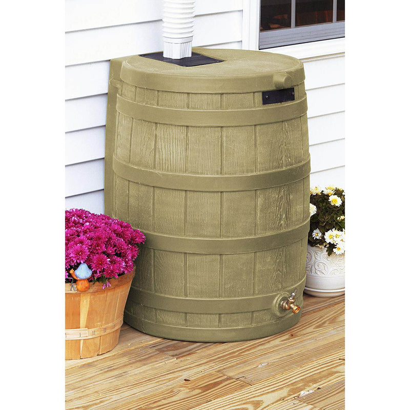 Good Ideas Rain Wizard 50 Gal Plastic Rainwater Collection Barrel, Khaki (Used)