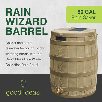 Good Ideas Rain Wizard 50 Gallon Plastic Rain Barrel Water Collector, Khaki