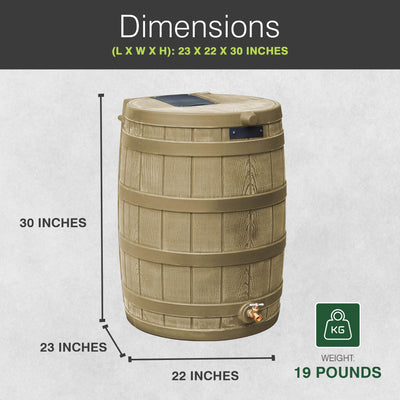 Good Ideas Rain Wizard 50 Gallon Plastic Rain Barrel Water Collector, Khaki