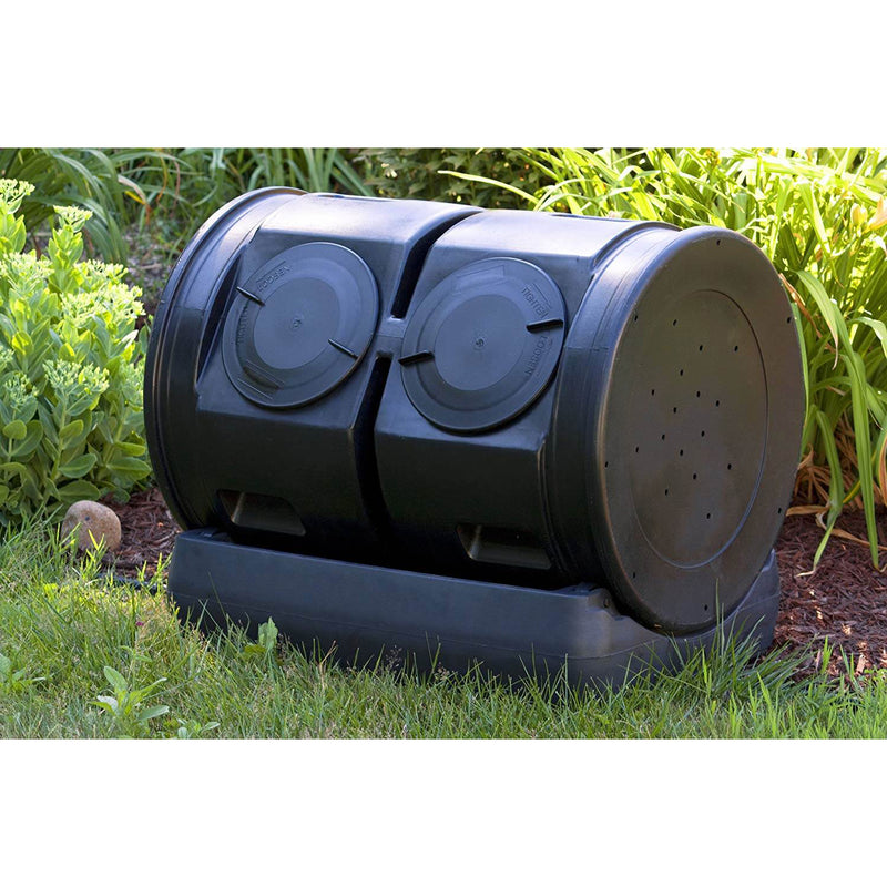 Good Ideas Compost Wizard Outdoor Garden Dual Tumbler Compost Container, Black