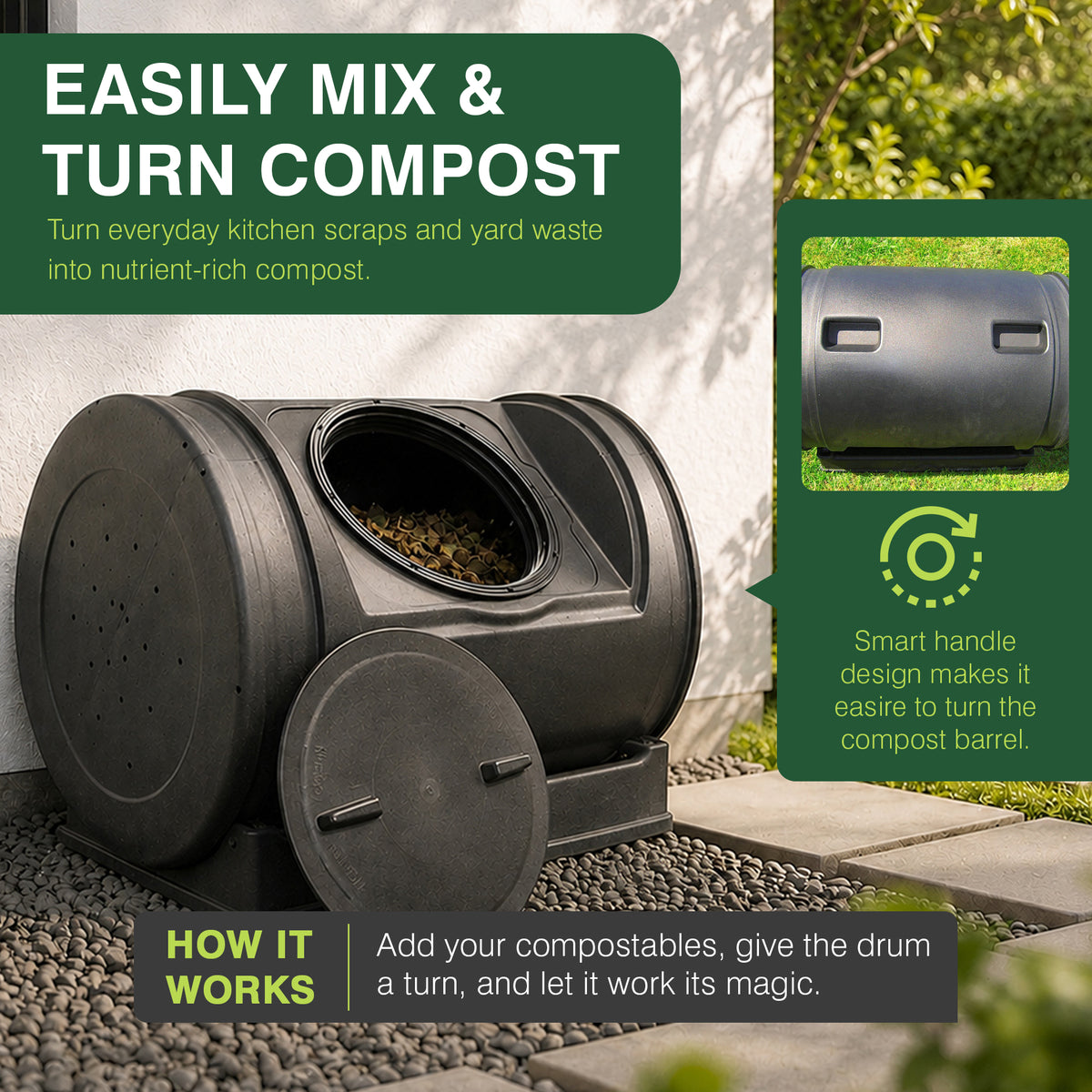 Good Ideas Compost Wizard Jr Outdoor Garden Compost Bin, Black (For Parts)