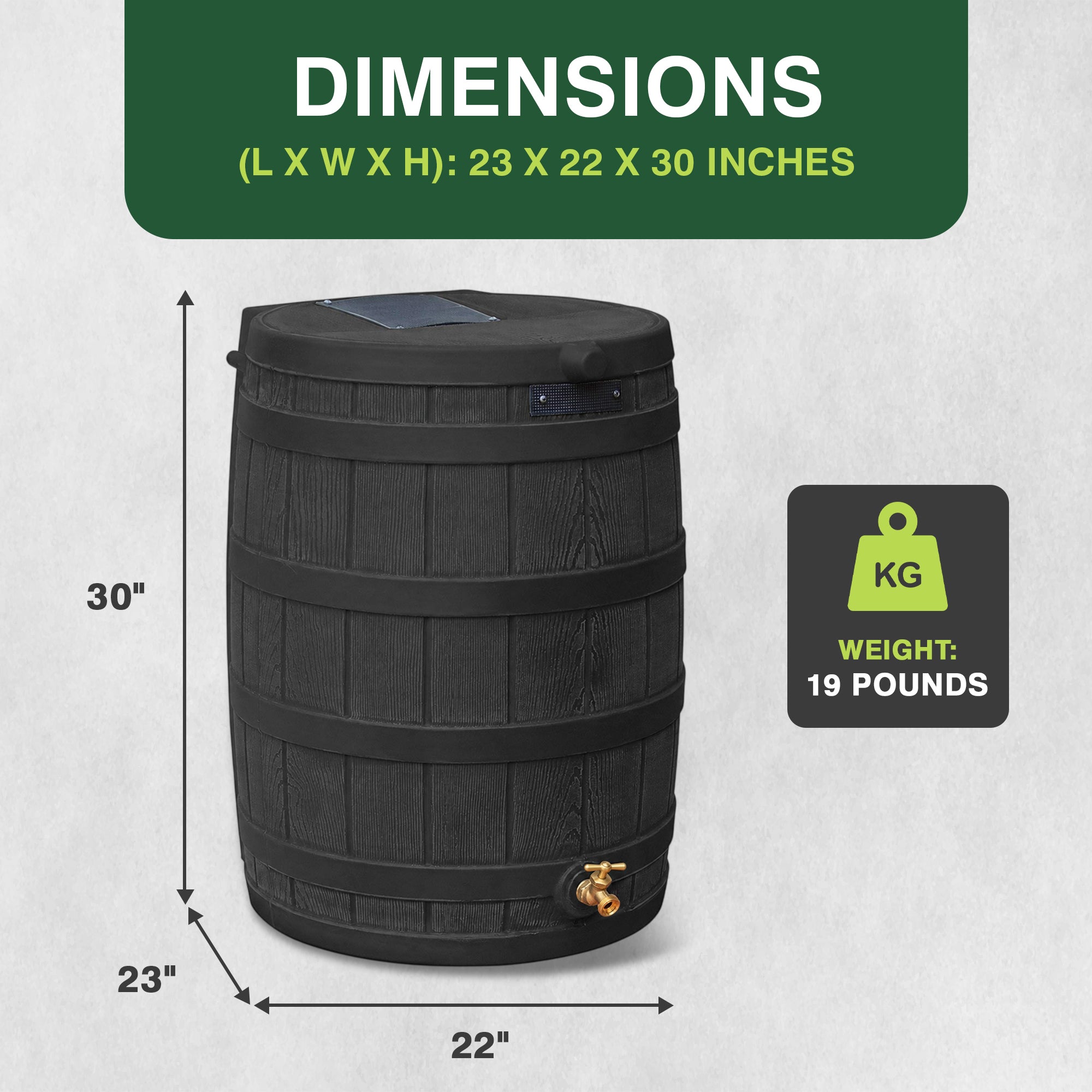 Good Ideas Rain Wizard 50 Gallon Plastic Rain Barrel Water Collector, Black