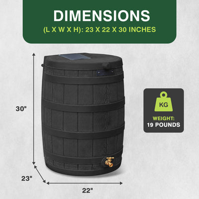 Good Ideas Rain Wizard 50 Gallon Plastic Rain Barrel Water Collector, Black