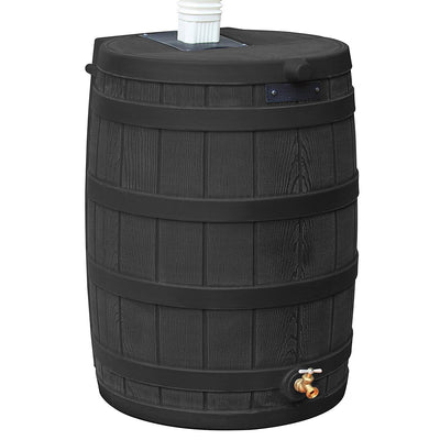 Good Ideas Rain Wizard 50 Gallon Plastic Rain Barrel Water Collector, Black