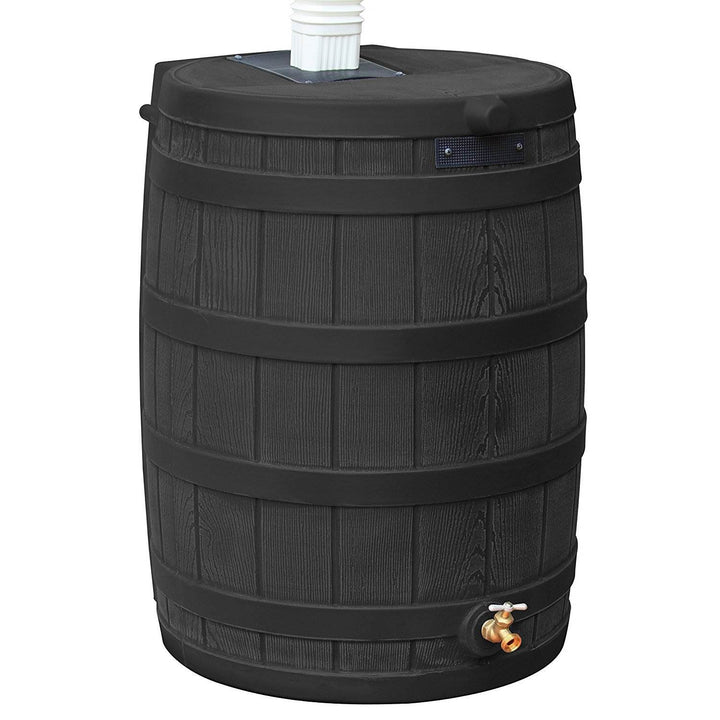 Good Ideas Rain Wizard 50 Gallon Plastic Rain Barrel, Black with 50' Soaker Hose