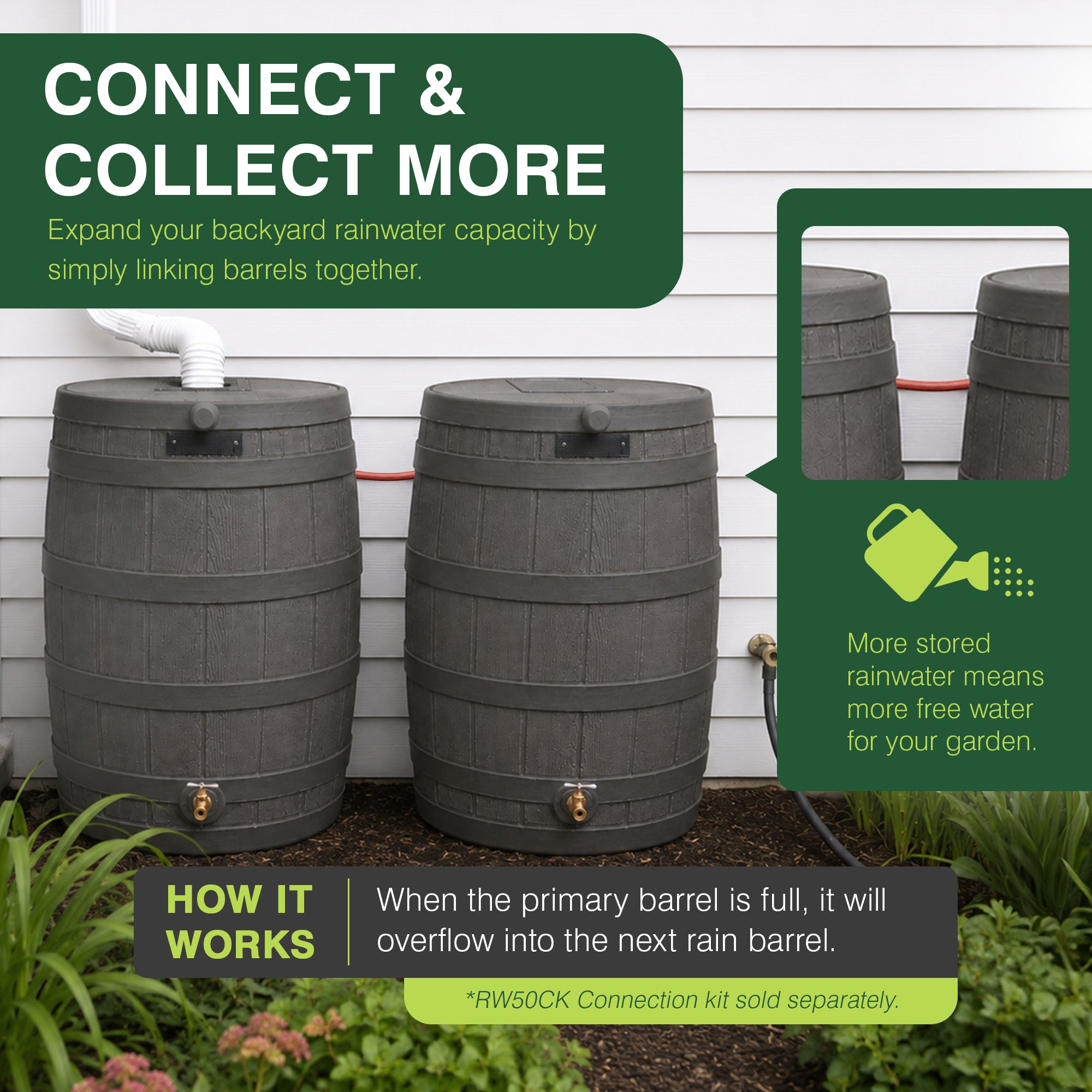 Good Ideas RW50 Rain Wizard 50 Gallon Plastic Rain Barrel Water Collector, Oak