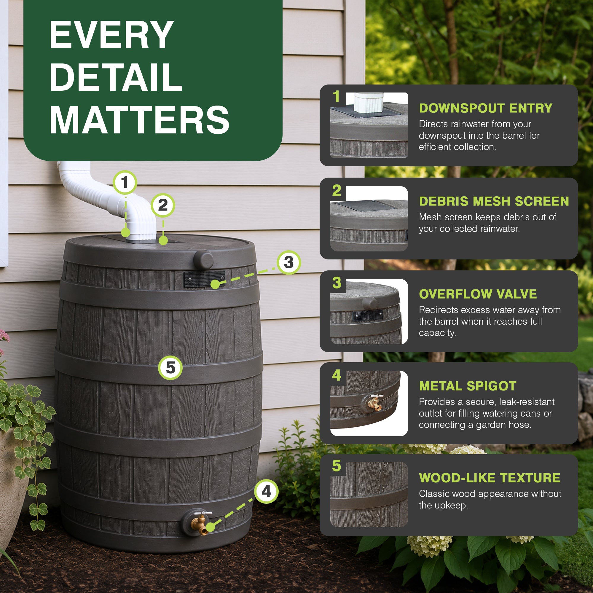 Rain Wizard 50 Gallon Rain Barrel Water Collector, (Open Box)