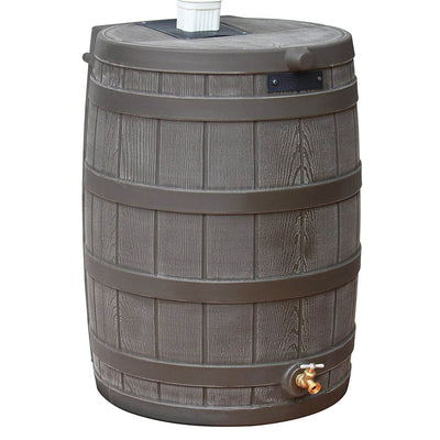 Good Ideas 50 Gallon Rainwater Collection Barrel Drum, Oak (OpenBox) (2 Pack)