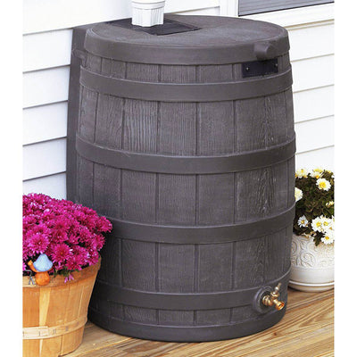 Good Ideas 50 Gallon Rainwater Collection Barrel Drum, Oak (OpenBox) (2 Pack)