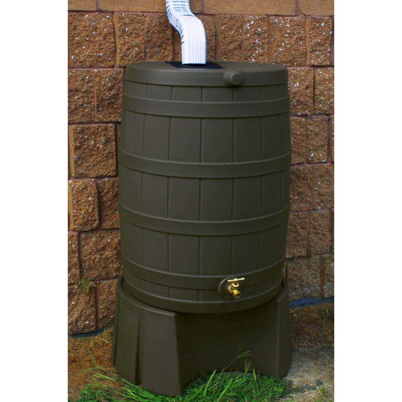 Good Ideas Rain Wizard 50 Gallon Plastic Rain Barrel Bundled with Stand, Oak - VMInnovations