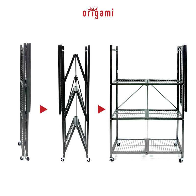 Origami Wheeled 4-Shelf Folding Steel Shelving, 2pk(21"x36"x60") (For Parts)