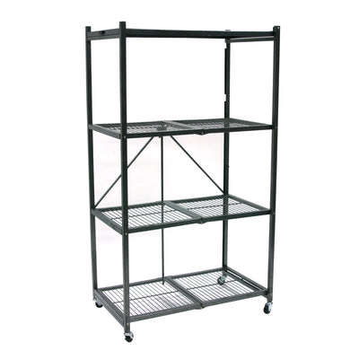Origami Wheeled 4-Shelf Folding Steel Wire Shelving Pewter, 2 Pack (21"x36"x60")