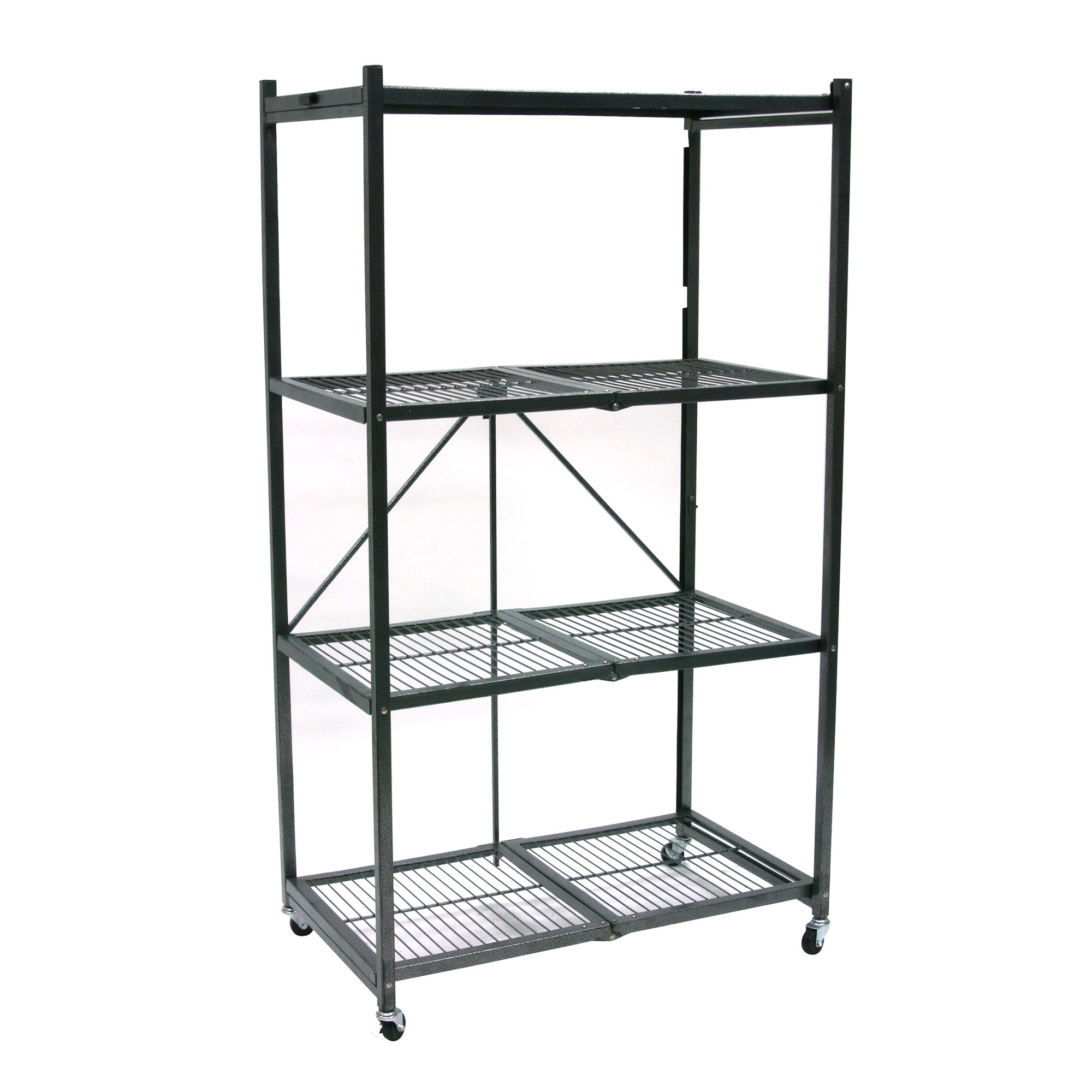 Origami Wheeled 4-Shelf Folding Steel Wire Shelving Pewter, 2 Pack (21"x36"x60")