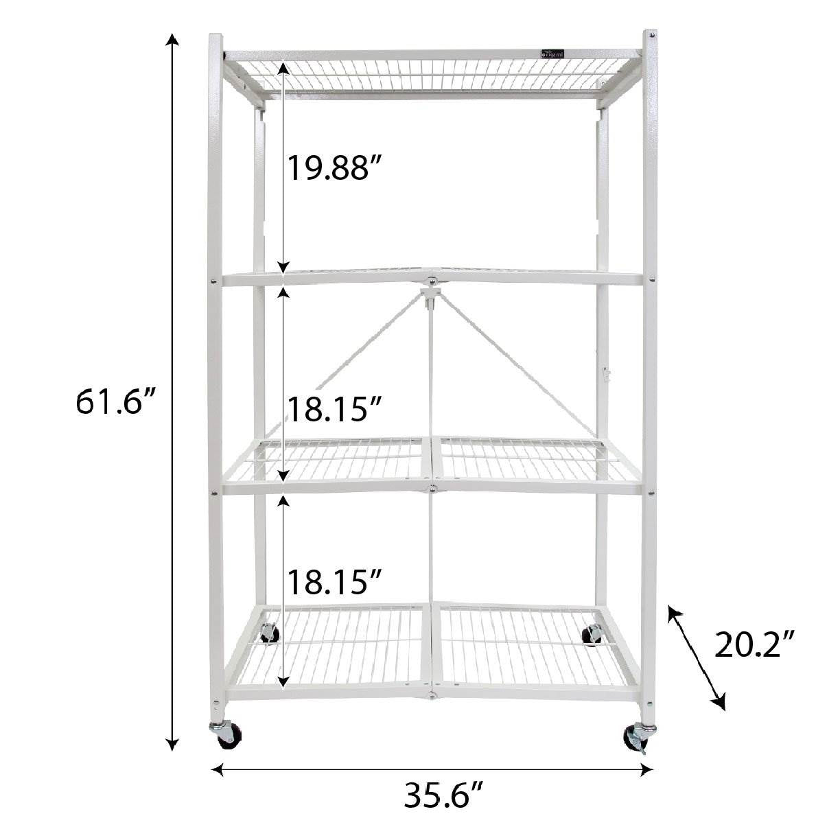 Origami Wheeled 4-Shelf Folding Steel Wire Shelving, White, 2 Pack (21"x36"x60")