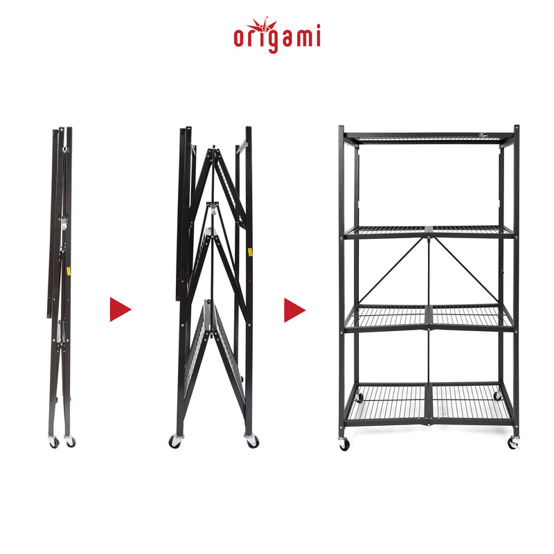 Origami 4 Shelf Large Wheeled Heavy Duty Organizational Unit, Black (Open Box)