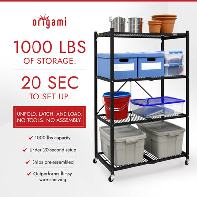 Origami Wheeled 4-Shelf Folding Steel Wire Shelving,  (For Parts)