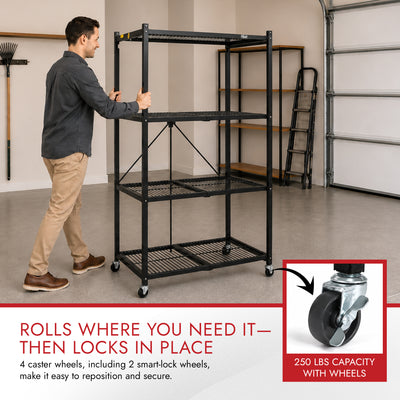 Origami Wheeled 4-Shelf Folding Steel Wire Shelving,  (For Parts)