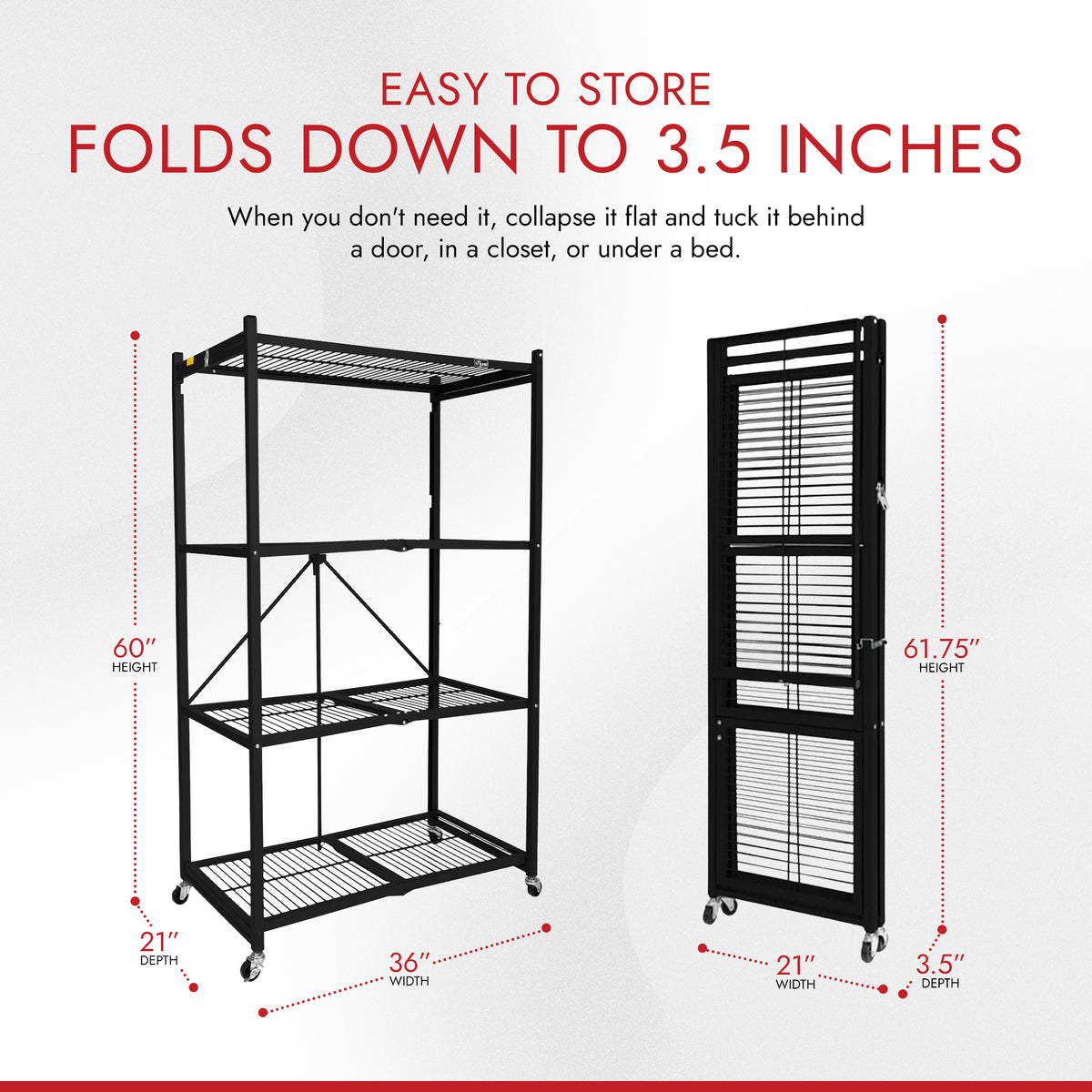 Origami R5-06W Black 4-Wheeled and 4-Shelf Folding Steel Wire Shelving Storage