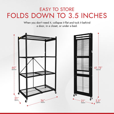 Origami Wheeled 4-Shelf Folding Steel Wire Shelving,  (For Parts)