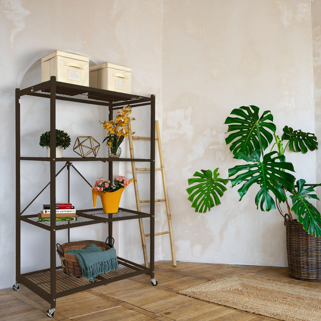 Origami Wheeled 4-Shelf Folding Steel Wire Shelving, Bronze (21" x 36" x 60") - VMInnovations