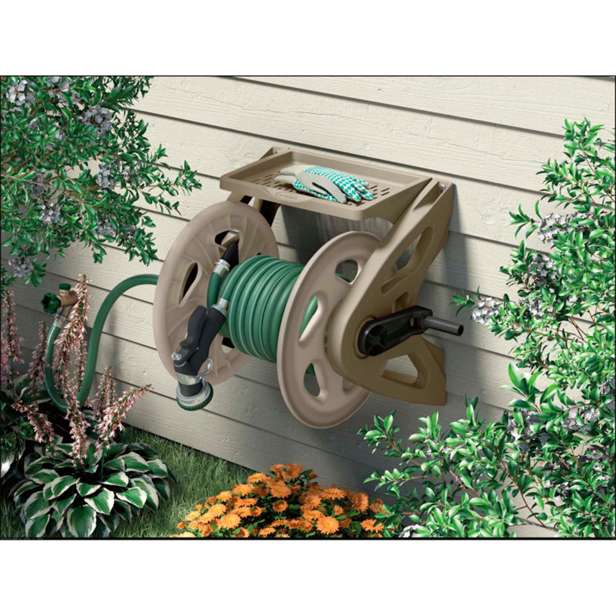 Suncast 175 Foot Slide Trak Garden Hose Handler Wall Mounted Hose Reel (2 Pack) - VMInnovations