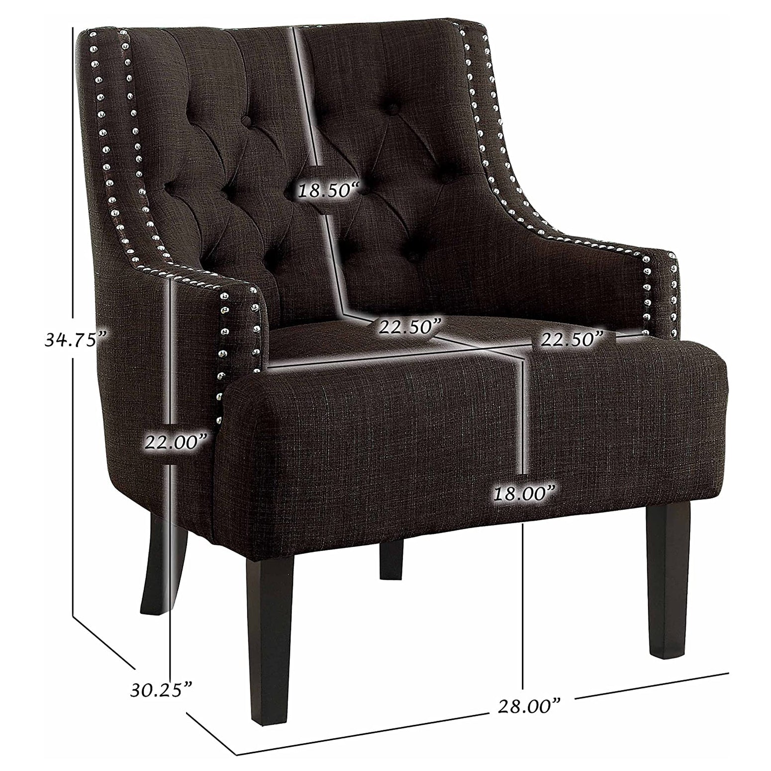 Homelegance Diamond Tufted Upholstered Accent Chair, 18 Inches High, Chocolate
