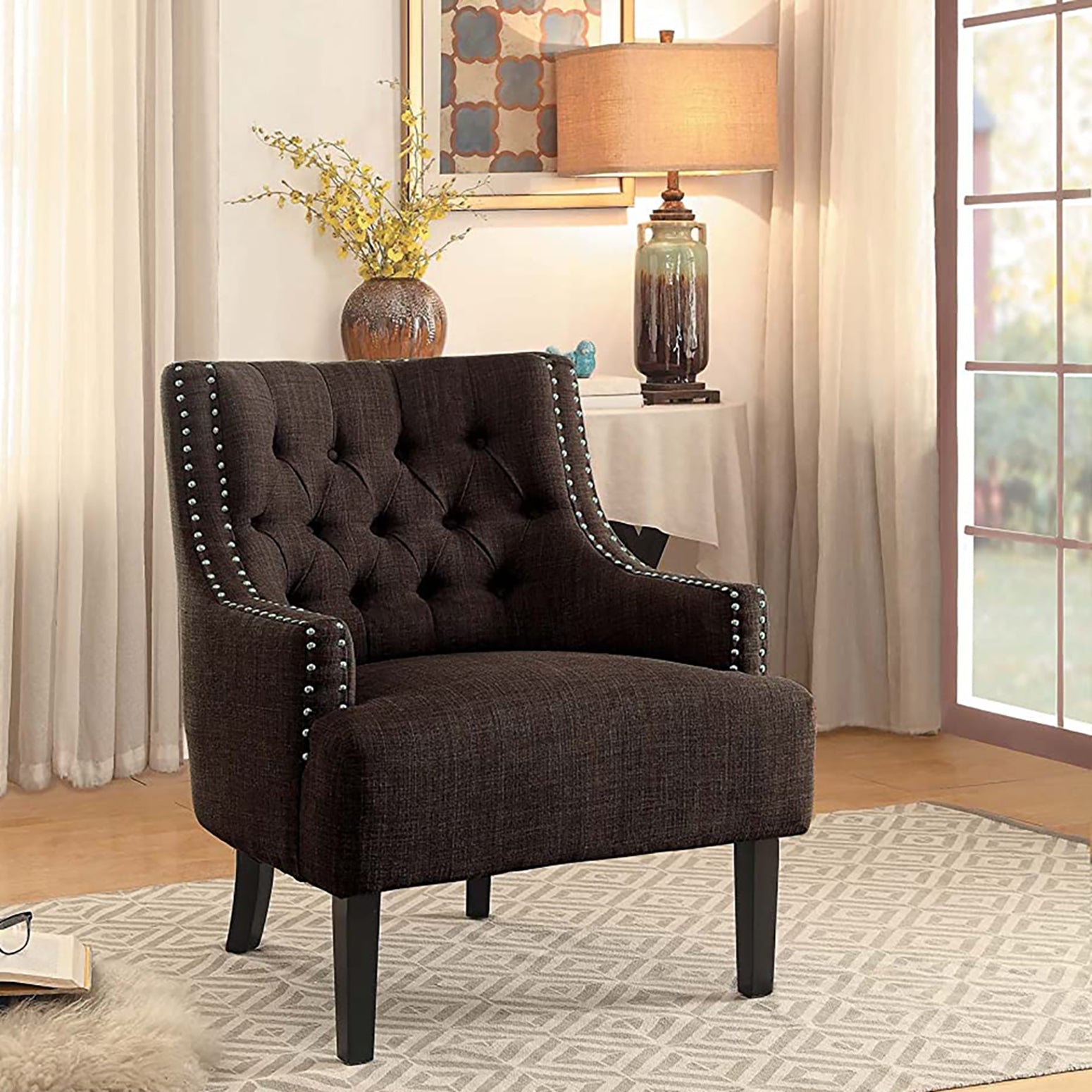 Homelegance Diamond Tufted Upholstered Accent Chair, 18 Inches High, Chocolate