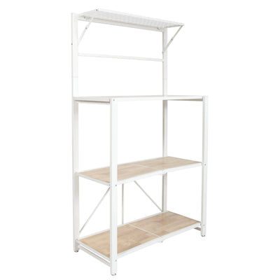Origami Folding 4-Tier Heavy Duty Steel Baker's Rack with Wood Shelf, White