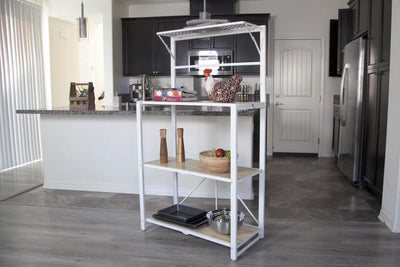 Origami Folding 4-Tier Heavy Duty Steel Baker's Rack with Wood Shelf, White