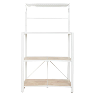 Origami Folding 4-Tier Heavy Duty Steel Baker's Rack with Wood Shelf, White