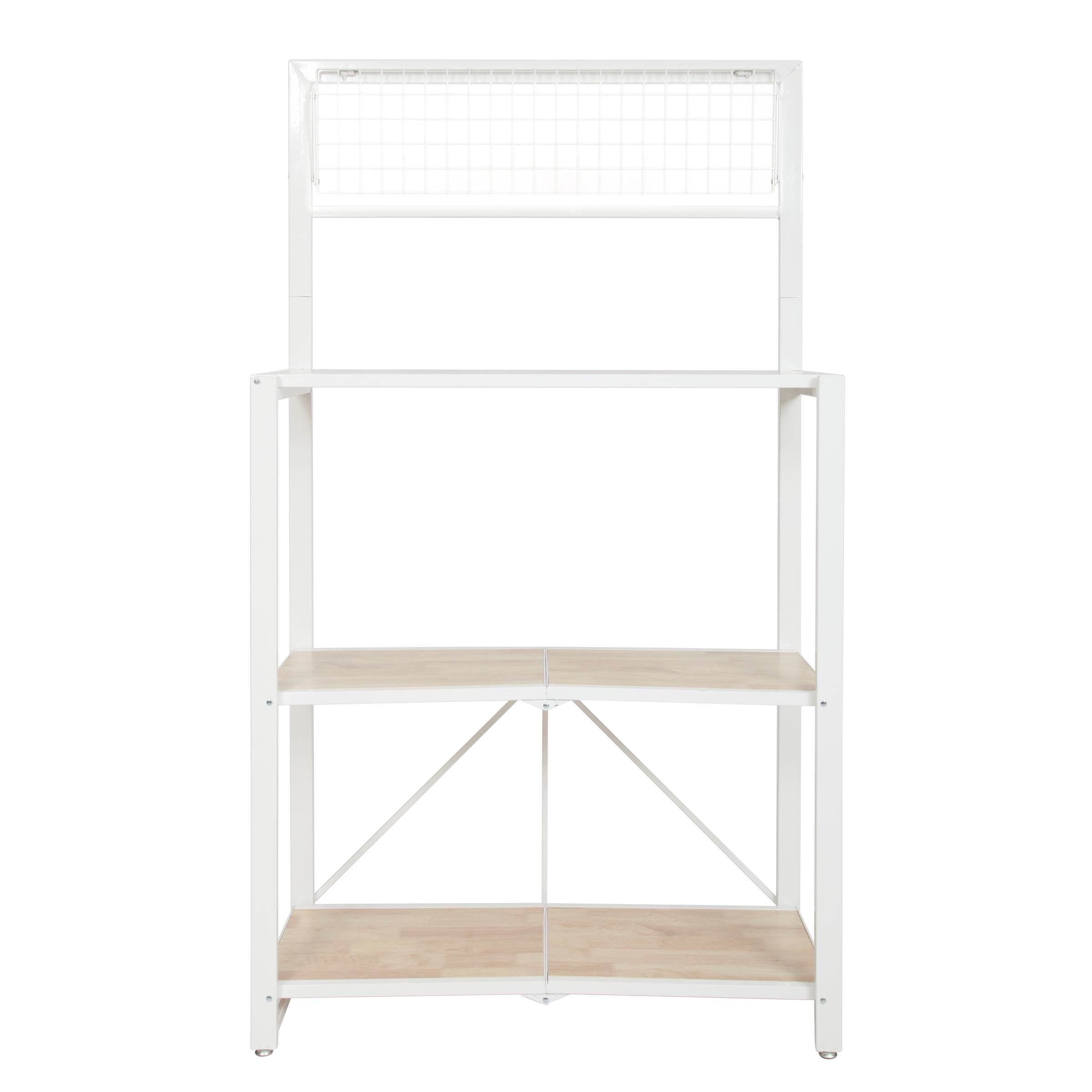 Origami Folding 4-Tier Heavy Duty Steel Baker's Rack with Wood Shelf, White