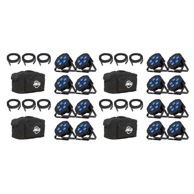 American DJ ADJ Mega Flat Hex Pak LED Lighting System w/ Bag & Cables (4 Pack)