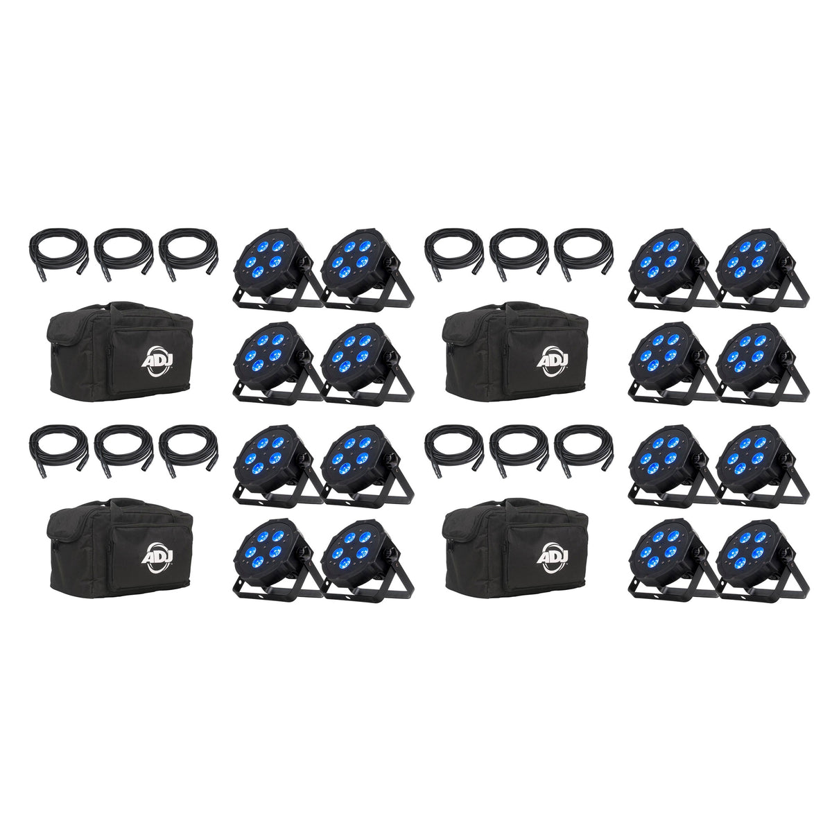 American DJ ADJ Mega Flat Hex Pak LED Lighting System w/ Bag & Cables (4 Pack)