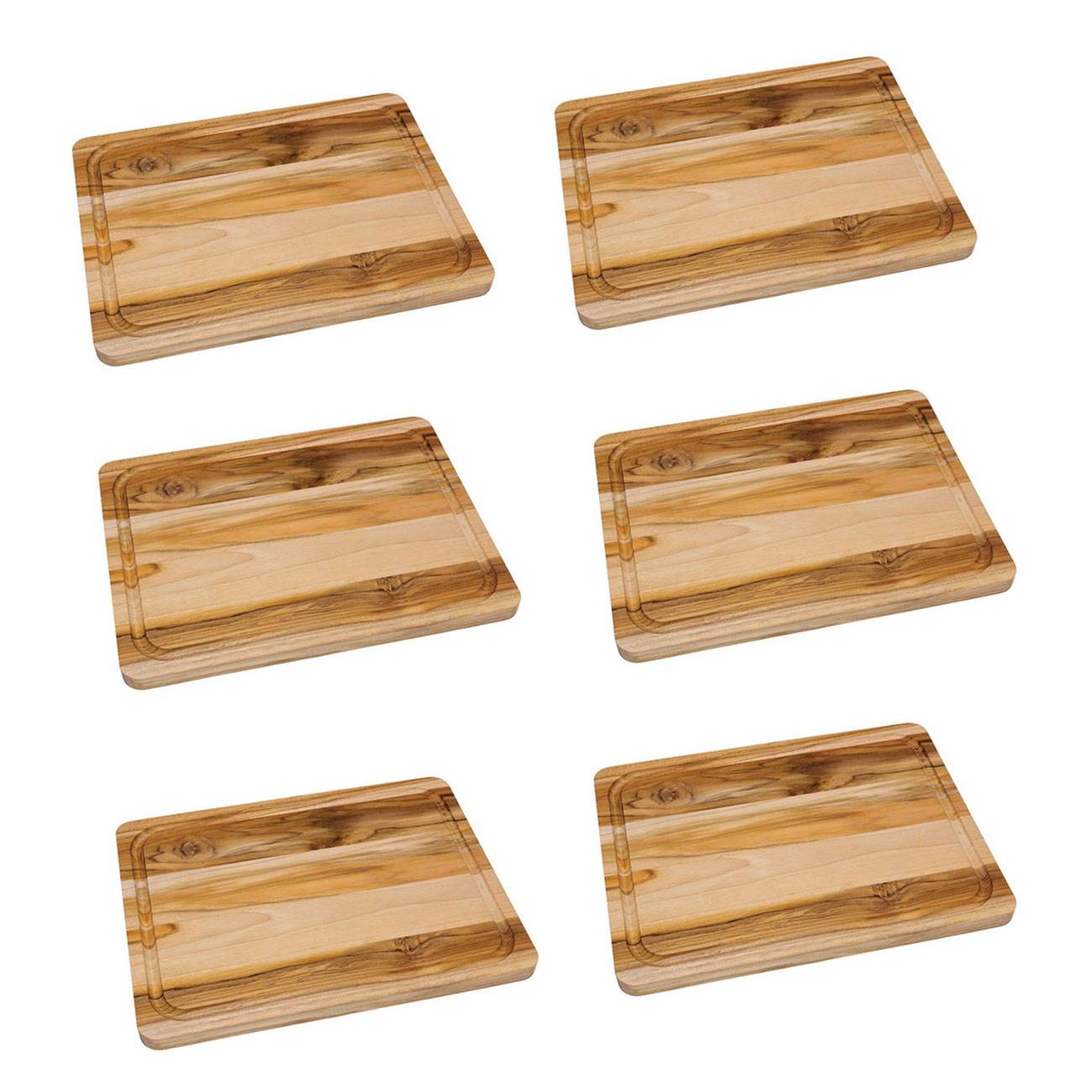 Lipper International Teak Edge Wooden Reverse 16" x 12" Cutting Board (6 Pack)