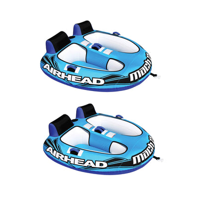Airhead Mach 2 Inflatable 2 Rider Cockpit Lake Water Towable Tube, Blue (2 Pack)